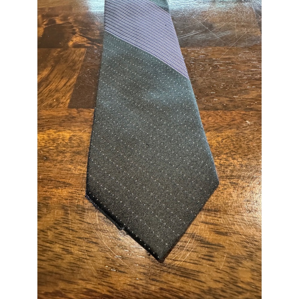 Apt 9 Mens Silk Necktie Charcoal Grey Lavender Purple Pin Dot Striped RN 121148